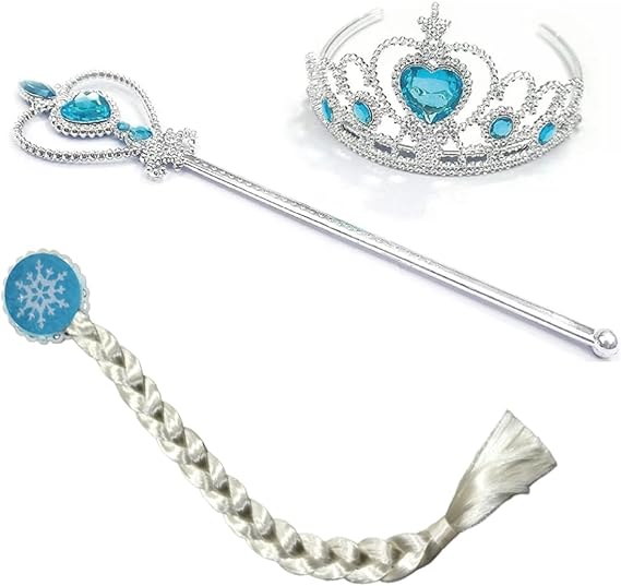 Kit Acessórios Frozen Elsa Com Trança Luvas Coroa E Varinha Kit Acessórios Frozen Elsa Com Trança Luvas Coroa E Varinha
